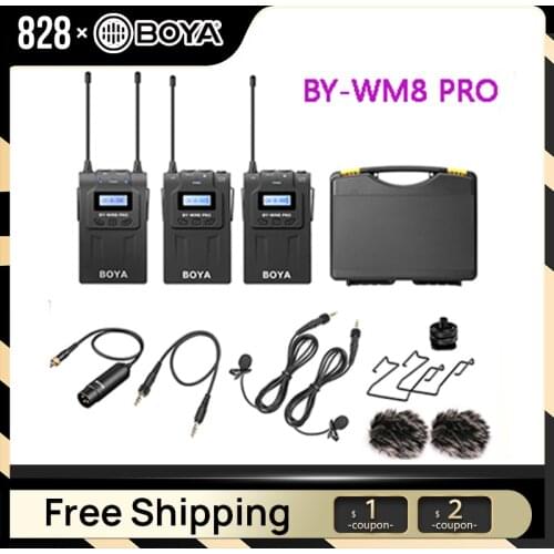 BOYA BY-WM8 Pro K1 K2 UHF Dual Wireless Microphone Interview Mic 2 Transmitters & 1 Receiver for iPhone DSLR Video Camera