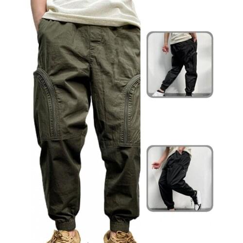 Elastic Waist Stylish Ankle Banded Cargo Pants Comfy Trousers Pockets for Autumn