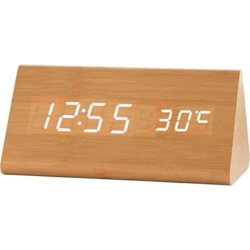 Led Wooden Alarm Clock Simple Numbers Triangle Voice Control Digital Temperatur USB Fashion Alarm Clock Home Decor DF50AC