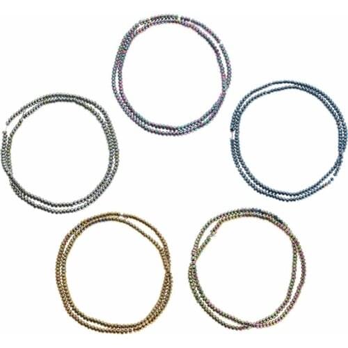 Natural Stone Cylinder Hematite Beads Geometric Flat Round Plated beads 3mm for DIY Necklace Bracelet Jewelry Making Accessories