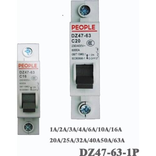 220v-400V 1P 1A/2A/3A/4A/6A/10A/16A/20A/25A/32A/40A/50A/63A dz47-63 CE approval Air switch Household circuit breaker