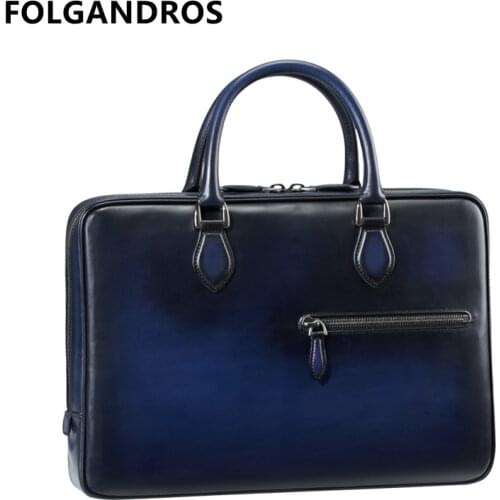 Mens Business Briefcase Luxury Dutch Cowhide Shoulder Bag Italian Designer Genuine Leather 15‘’ Laptop Document File Bag