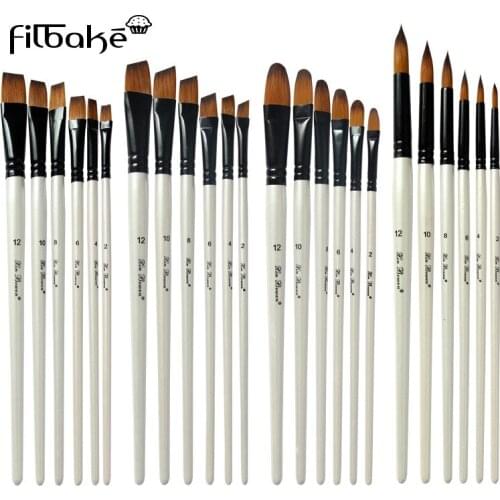 FILBAKE new 6 two-tone nylon hair watercolor brush set environmental protection pearl white wood art paint brush high quanlity
