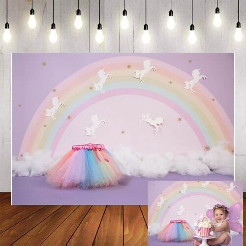 Mehofond Photography Background Colorful Rainbow Unicorn Skirt Princess Girl Baby Birthday Party Portrait Backdrop Photo Studio
