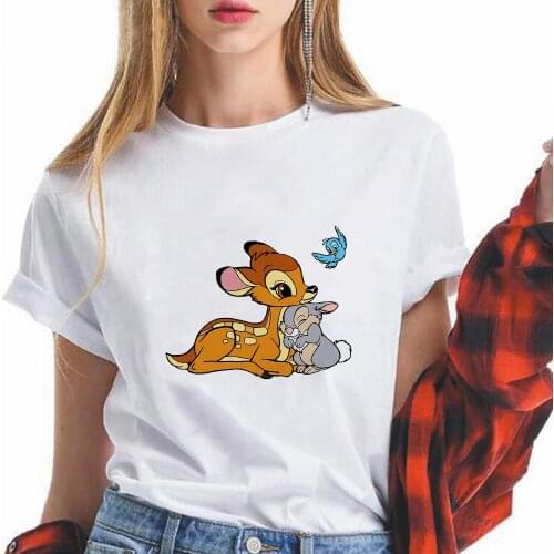 Bambi and Thumper T Shirt Disney Ropa Aesthetic Graphic Tees Cartoon Cute T-shirt For Girls O-Neck Short Sleeve Tops Dropship
