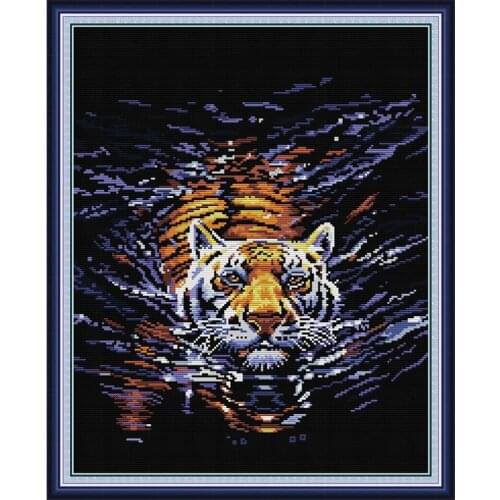 Joy Sunday Cross Stitch Water Tiger Stamped 11CT 14CT Needlework Live Animal Pattern Home Decoration Handmade Cross Stitch Kit