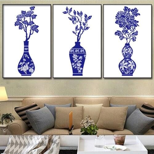 Canvas Painting Chinese style elegant blue and white porcelain Poster And Print Wall Art Picture For Living Room Home Decoration