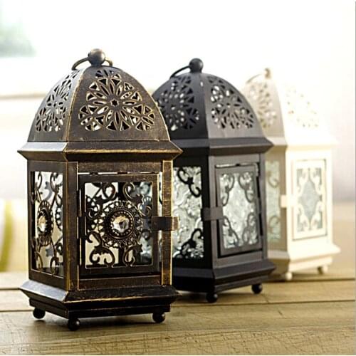 Square Black Metal Wall Hanging Decorative Candle Lanterns White Candlestick Holders Home Wedding Christmas Decoration