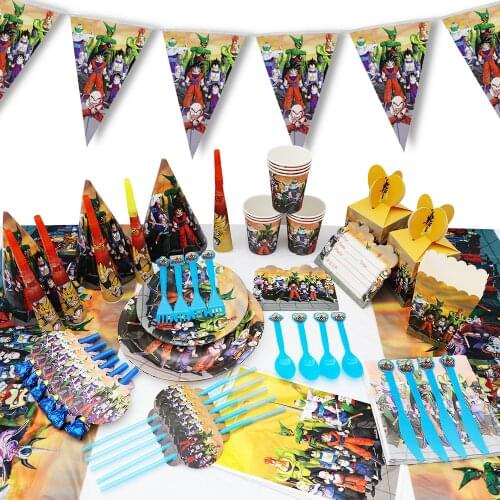 Hot Super Son Goku Boys Birthday Party Decorations Balloon Paper Box Plates Cups Baby Shower Disposable Tableware Supplies