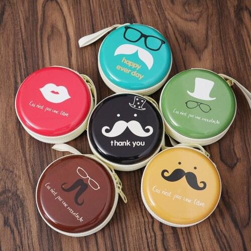 Mini Zipper Earphone Headphone SD Card Storage Bag Box Carrying Pouch Round Shape Light Weight Coin Purses Women 7cm Letter