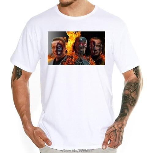 Fashion Terminator Design Arnold Schwarzenegger & Robot Print Mens T-shirt Casual Tops Hipster Tee Harajuku Streetwear