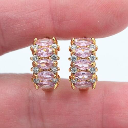 Gold Color Fashion Pink Cubic Zirconia CZ Huggie Hoop Earrings for Women