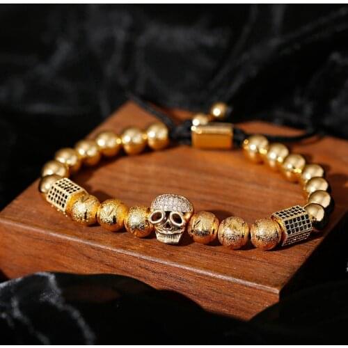 2020 Fashion Skeleton Men Bracelet Pulsera Hombre Classic Black CZ Polyhedron Copper Beaded Weave Bracelet