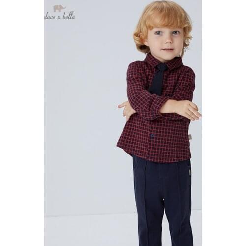 DB18660 dave bella autumn baby boys fashion removable tie plaid print clothing sets kids boy casual sets children 2pcs suit