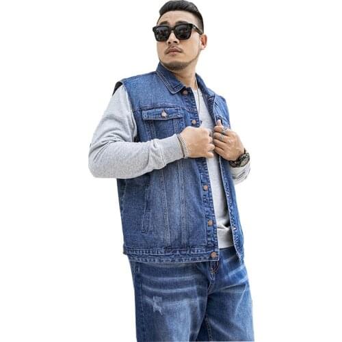 Denim Vest For Men Large Size M-6XL 7XL Mens New Loose Denim Vest Mens Denim Jacket Gray Blue jacket
