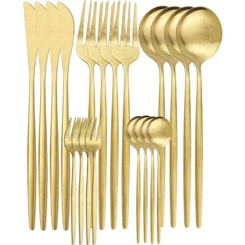 Gold Mat Cutlery Set For 4 Tableware Set Stainless Steel Dinnerware Set Knife Fork Spoon Silverware Western Kitchen Accessories