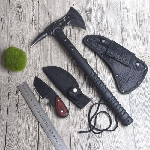 King Sea Chili Style Axe and Camping Knife Set Fiberglass Handle Tactical Tomahawk Axe and Stone wash Blade Knife