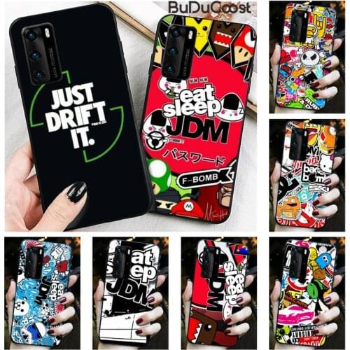 Riccu Sticker Bomb eat sleep JDM Phone Case for Huawei P30 P20 Mate 20 Pro Lite Smart Y9 prime 2019