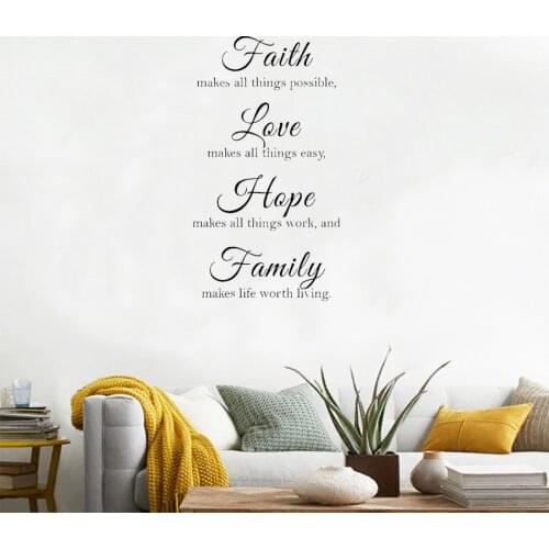 Living room mural sticker faith, love, and hope, life inspirational quotes decal home living room bedroom fashion decorationKT07