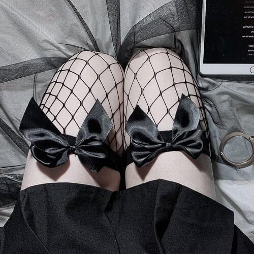 New Womens Stockings Sexy Cute Fishnet Transparent Pure Lovely Bow Over Knee Black And White Bow Suspender Tube Silk Thigh 2021