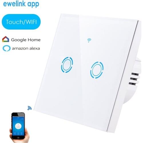 New eWelink APP WiFi Remote Smart Switch EU Type 1 2 3 Gang Wall Touch Screen Light Switch Crystal Glass Switch Panel Alexa