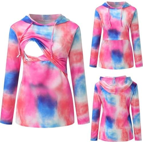 Maternity Clothes Long Sleeve Maternity Tie-dye Hooded Blouse Tops Clothes For Breastfeeding Ropa Premama Embarazadas