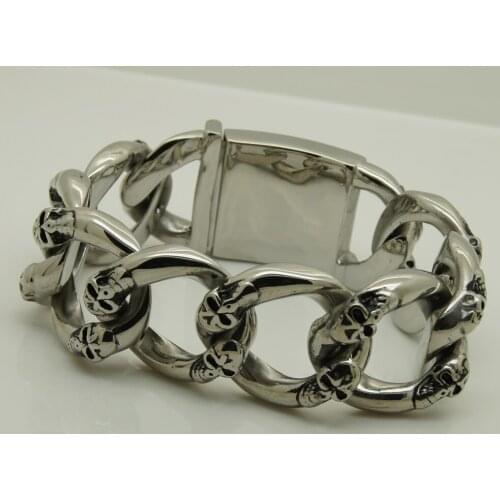 Punk 2.9cm huge & heavy skull men/boys stainless steel chain bracelet men jewelry bracelets bangles