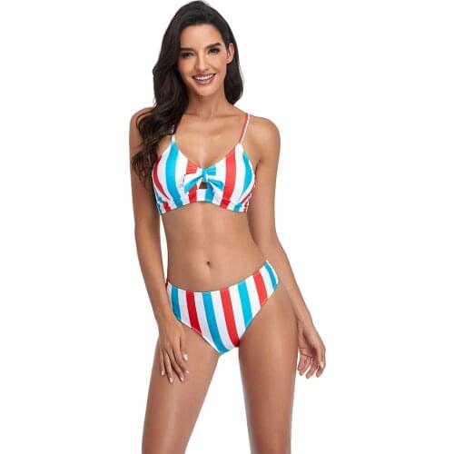 Sexy Halter Push Up Bikinis Women Striped Brazilian Bikini Knotted Bathing Suit Bowknot Stripe Swimwear Beachwear Female Biquini