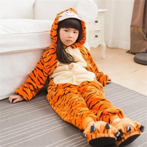 Tiger Pajamas Suit For Kids Hooded Animal Onesie Pyjamas Winter Flannel Soft Warm Sleepwear Anime Tiger Cosplay Anime Onesie
