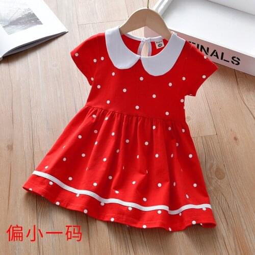 Girls' Dress Summer Western Style Korean Style Doll Collar Little Girl Dot Short Sleeve Princess Dress Childrens Clothing