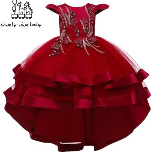 Princess Flower Girls Dress Elegent Tutu Wedding Birthday Party Kids Embroidery Flower Dresses For Girls Childrens Costume