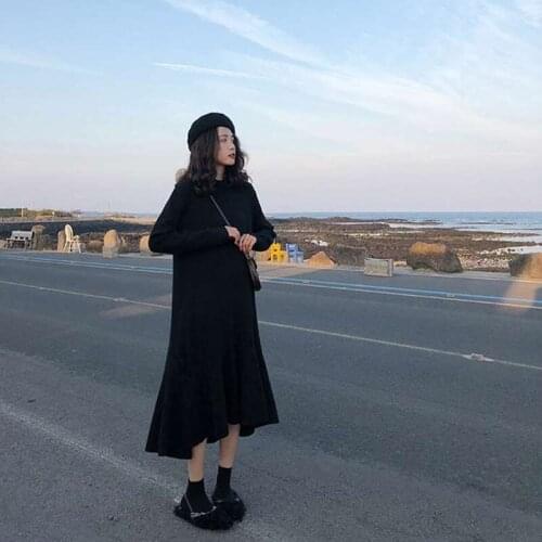 Women Dress Large Size Long Dresses Knit Sweater Maxi Dress Autumn and Winter 2019 Plus Size
