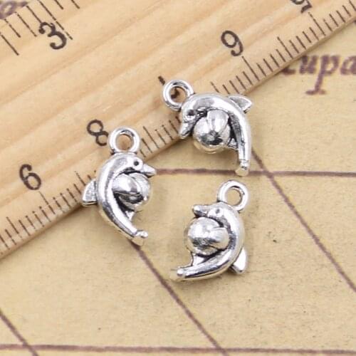 20pcs Charms Dolphin Ball Show 15x10mm Tibetan Silver Color Pendants Antique Jewelry Making DIY Handmade Craft