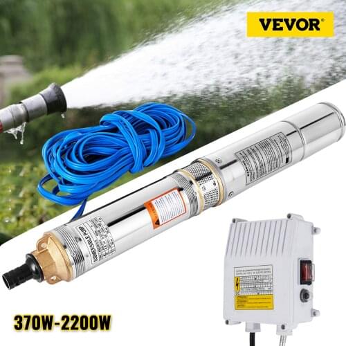 VEVOR Deep Well Pump with Control Box 370W-2200W Submersible Pump Garden Home Agricultural Irrigation Bore Hole Solar Water Pump