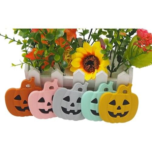 Chenkai 10PCS BPA Free Silicone Pumpkin Teethers Cartoon Baby Gift Infant Teething Toys For Baby Cute Rattle Pacifier Clip