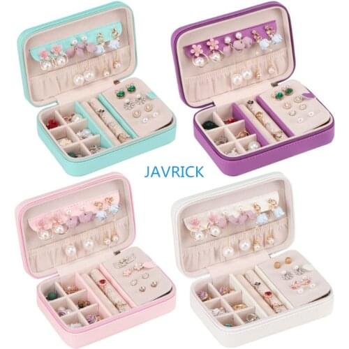 Women Girls Multi-function Simple PU Leather Jewelry Box Protable Travel Earrings Ring Necklace Storage Case Jewellery