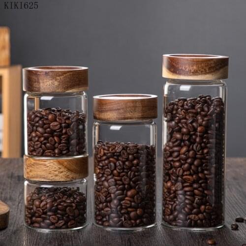 Modern Wooden Lid Spiral Glass Storage Jar Kitchen Food Storage Container Coffee Bean Tea Can Sundries Storage Bottle Home Decor