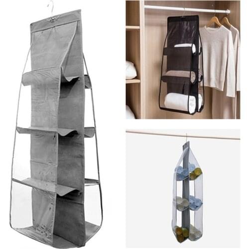 Hot Sell 6 Pocket Folding Hanging Large Clear Storage bag Space Saving Clothe Organizer Closet Household Dustproof Fabric Pocket