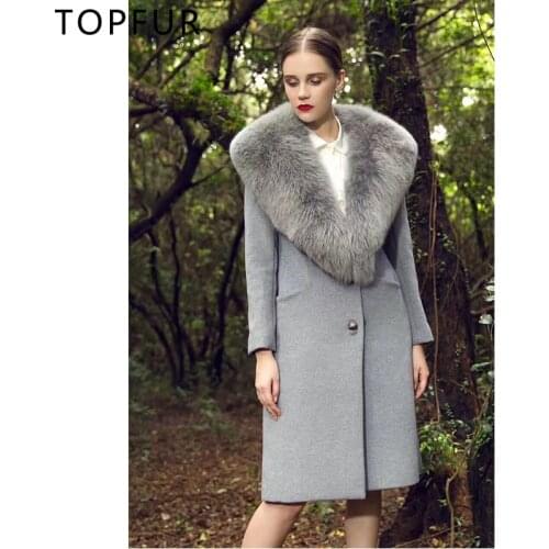 TOPFUR 2021 Luxury Fashion Women Real Fur Coat Winter Cashmere Warm Coat With Fox Fur Collar New Style Natural Fur Jacket