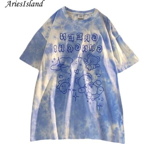 Crop top women Womens oversize shirt Short sleeve t-shirts for girls Summer Tie dye Kawaii Graphics tee Women pulovers y2k