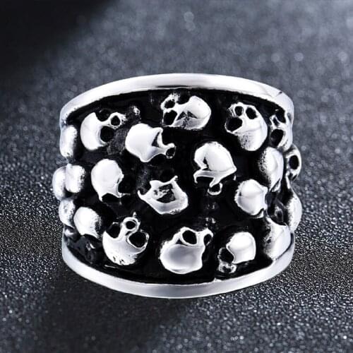 Stainless Steel Vintage Unisex Punk Gothic Evil-Demon Ring Gothic Biker Skull Skeleton Rings