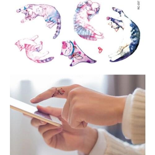 Water Transfer Tattoo cute color cat tattoo body art Waterproof Temporary fake Tattoo for man woman kid 10.5*6cm