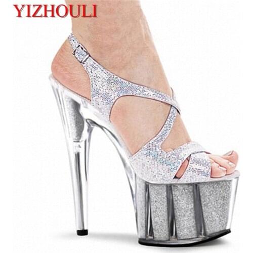 15cm colorful sexy high-heeled shoes crystal sandals shoes 6 inch stiletto high heels Clear Platforms Silver Glitter sexy Sandal