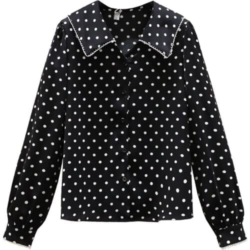 Lace Point Printed Black Long Sleeve Plus Large Size Clothes 2021 Oversize Spring Autumn Feminina WomenS Top Blouse Fashion