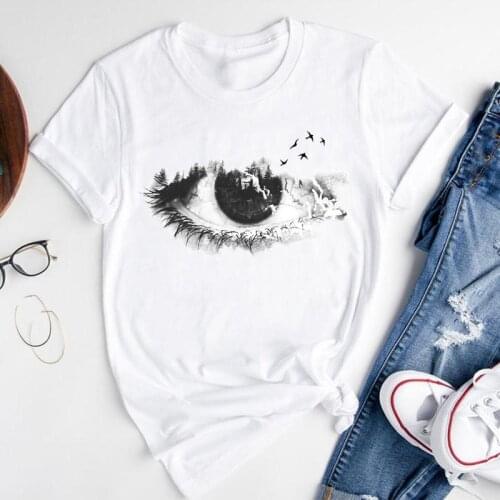 Women Graphic Cartoon Eye Painting Cute Trend Short Sleeve Summer Fashion Print Female Clothes Tops Tees Tshirt T-Shirt