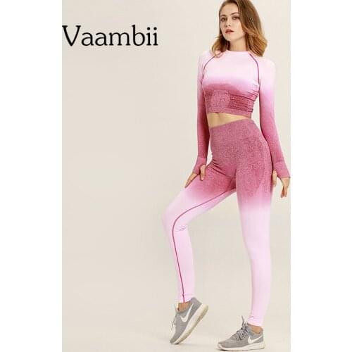 2021 Ombre Sports Sets For Women Seamless Sport Clothing Two Piece Tracksuit Set Leggings And Top Gym Clothes Woman Yoga Suit