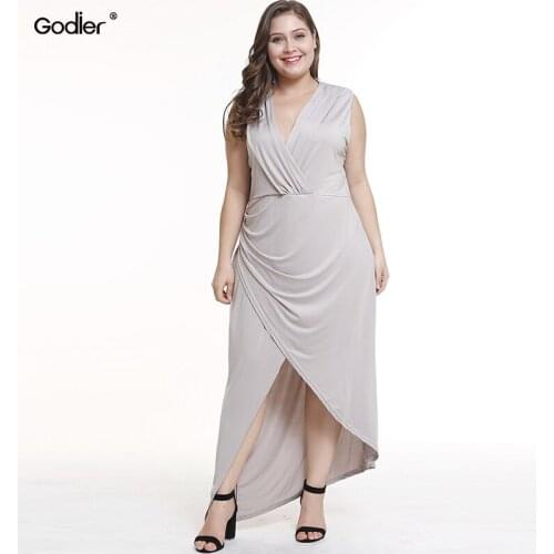 Godier Plus Size 3XL Women Party Dress Sexy V Neck Sleeveless Club Long Vestidos festa Vintage Irregular High Low Dress