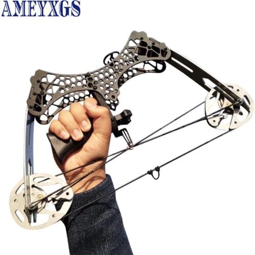 1set 35lbs Imported Steel Compound Bow With 3pc Arrows Mini Hand Grip Hunting Fishing Archery Bow for Camping Self-defense