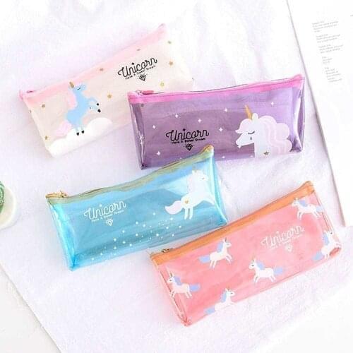 1pc Clear Jelly Unicorn Cosmetic Bags Women Zipper Makeup Bags Organizer Bath Wash Make Up Tote Case