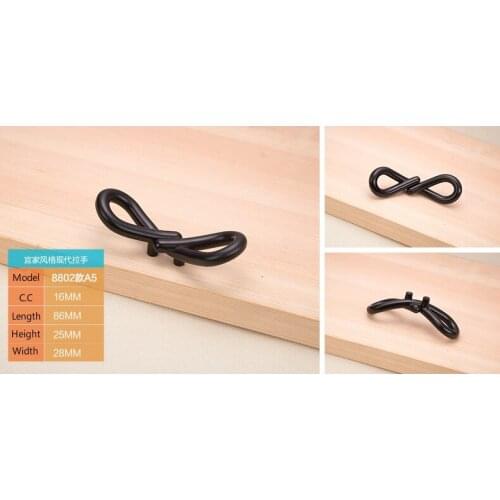 10Pcs Modern Concise Design Curve-Shaped Style Black Zinc Alloy Cabinet Handle( C:C: 16MM L: 86MM )